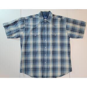 Vintage Wrangler Shirt Mens XXL Western Cowboy Plaid Pearl Snap Denim